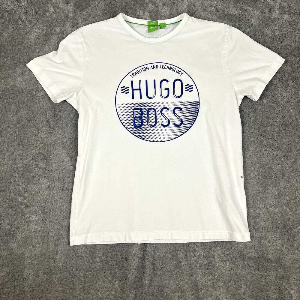Hugo Boss Menswear T Shirt Mens M Regular Fit White Blue Logo Classic‎